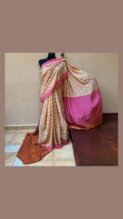 Yellow, apricot and pink silk sari with fabric for the choli