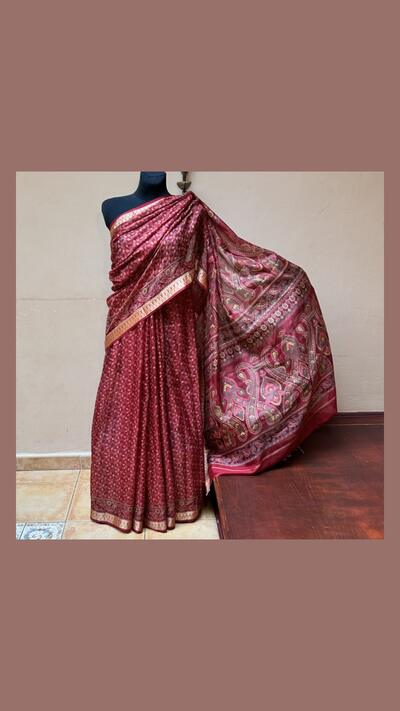 Burgundy and gold silk sari