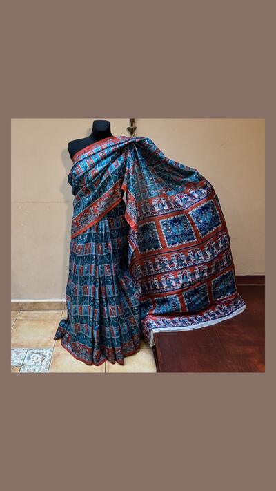 Brick-blue silk sari