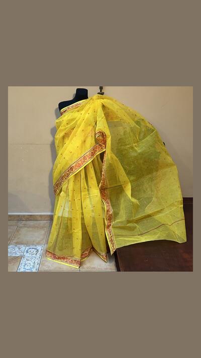 Yellow and red cotton-polyester sari