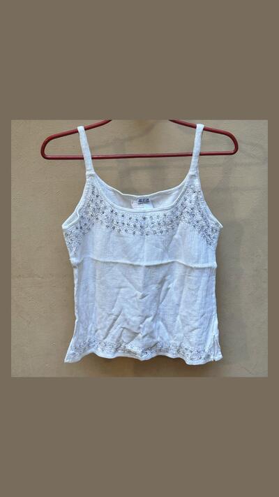 White embroidered top, strappy, size S