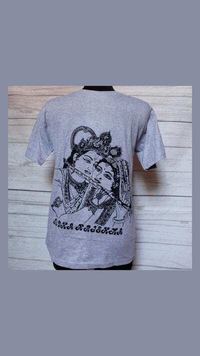Rádha Krishna T-shirt, grey and yellow, size M