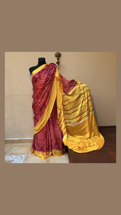 Red and yellow viscose sari with fabric for the choli