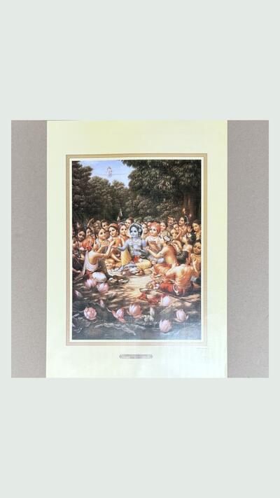 A3 poster: Krishna enjoying lunch with the cowherds