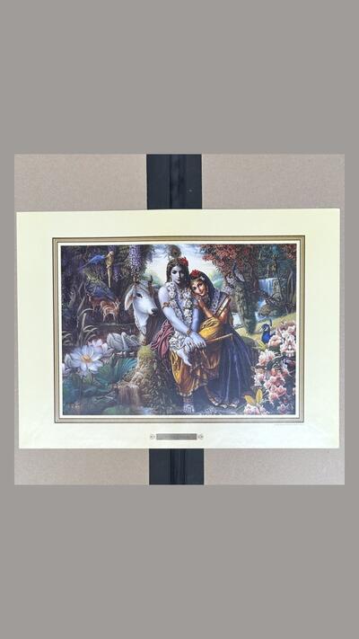 A3 poster of Radha and Krishna with a little cow