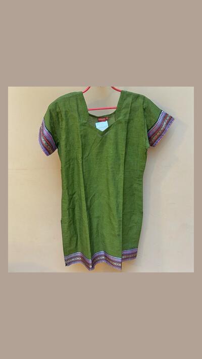 Women’s kurta with embroidery, 3/4 sleeves, brown-green, L