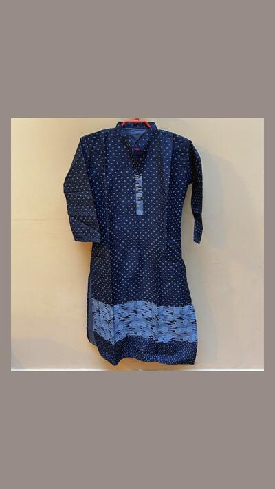 Women’s dark blue kurta, longer style, stand-up collar, long sleeves, size S