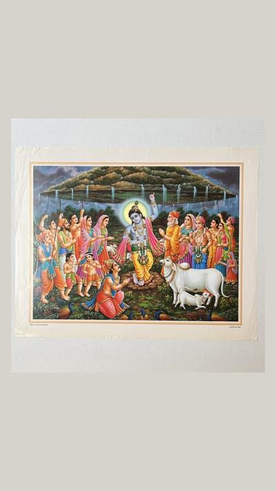 Poster im Format A3+: Krishna, der den Berg Govardhan emporhebt