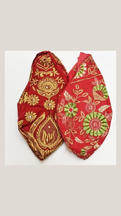 Women’s red japa pouch with gold embroidery