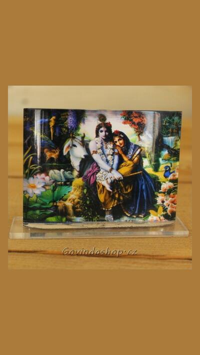 Radhā and Krishna with a little cow, 5 x 7 cm
