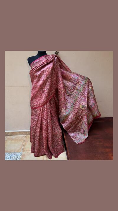 Pink-red silk sari without a border