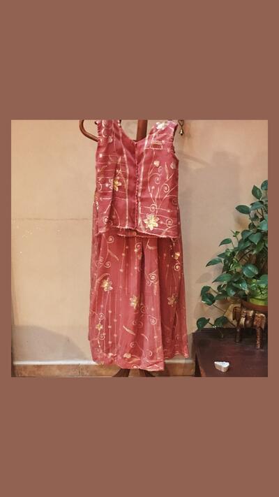 A skirt and blouse set in embroidered chiffon for girls and petite women