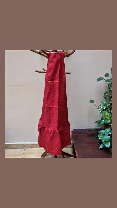 Red cotton apron with a frill