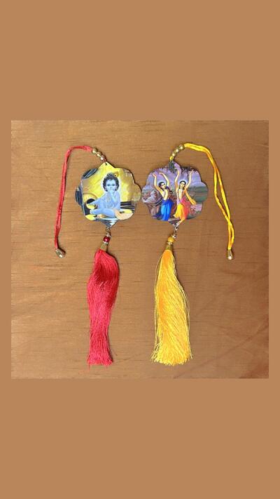 Double-sided picture of Krishna and Gaura Nitai, for hanging