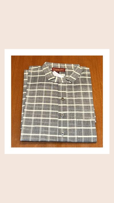 Men’s jacket with white stripes on a grey background, stand-up collar, short sleeves