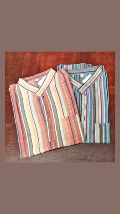 Men’s striped jacket, stand-up collar, short sleeves