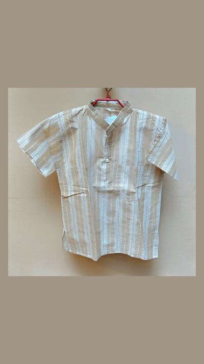 Men’s/boys’ beige jacket, stand-up collar, short sleeves, size S