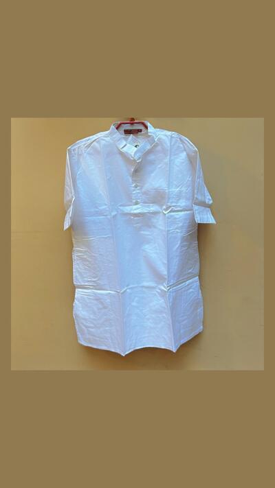 Men’s white jacket, stand-up collar, short sleeves, sizes S and M