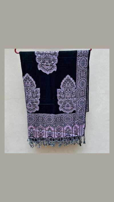 Cashmere-patterned shawl, blue/black