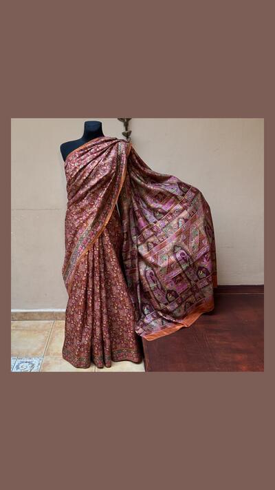 Brick-red silk sari