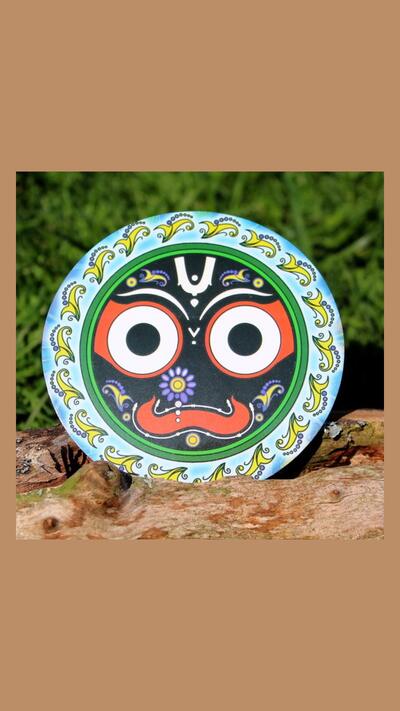 Jagannath sticker, 8 cm in diameter, with a blue border
