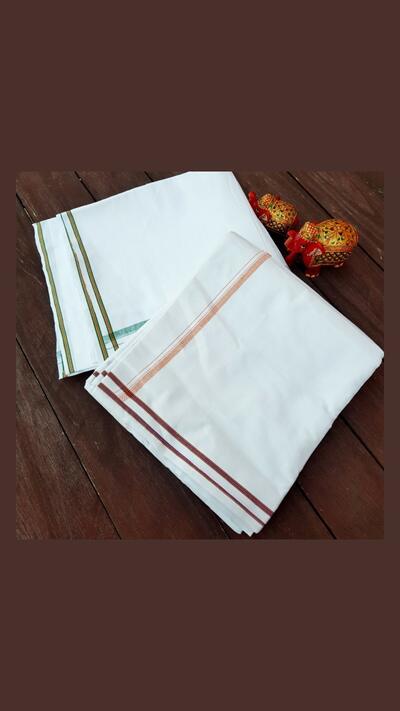 Dhotis with two stripes, full-width border