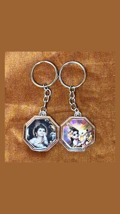 Hexagonal key ring with 8 pairs of images, diameter 3.5 cm