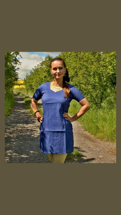 Women’s quilted striped kurta, short sleeves