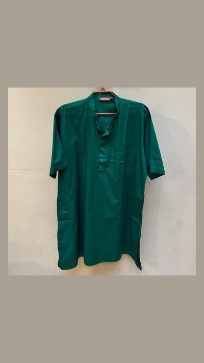 Men’s green jacket, stand-up collar, short sleeves, size L