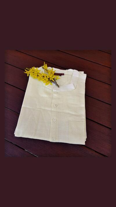 Men’s beige jacket, stand-up collar, short sleeves