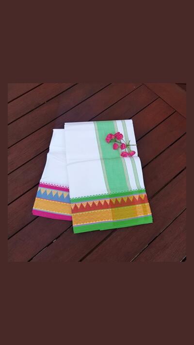 A wide strip of green and coloured fabric