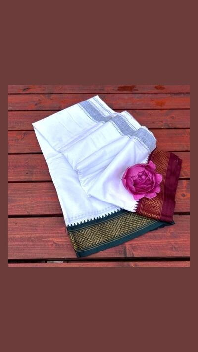 Dhoti stripes, burgundy and green borders