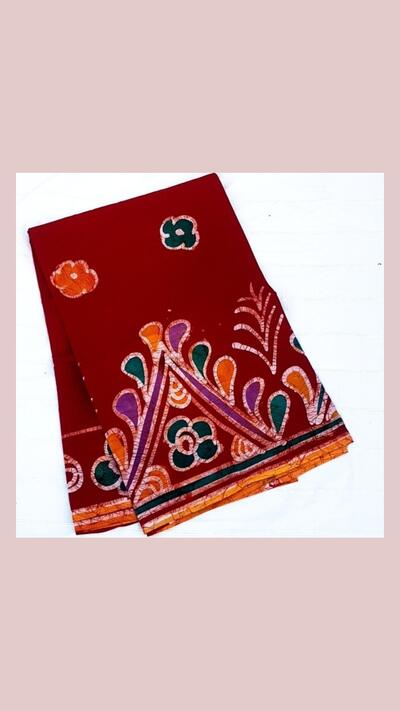 Burgundy batik cotton sari