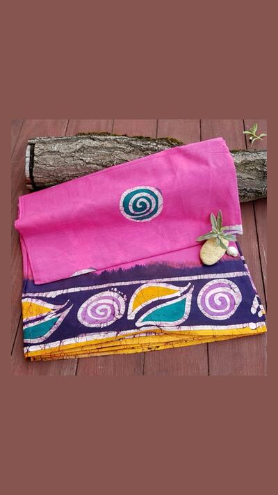 Pink and blue batik cotton sari