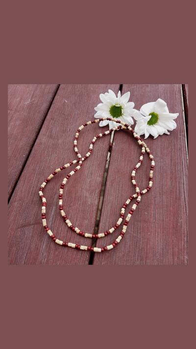 Kantimála, 2 rows, 2 brown, 2 tulasi beads
