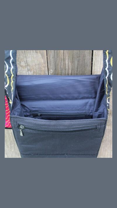 Black Nrsimha embroidered pouch