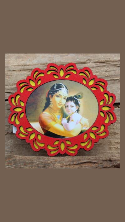 Wooden sticker of Yasoda with Krishna