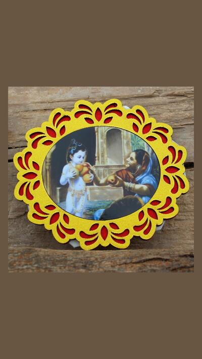 Wooden sticker: Krishna and fruit