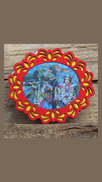 Wooden sticker: Krishna and Radha, blue