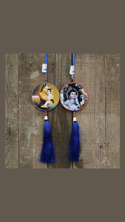 Double-sided picture of baby Krishna, for hanging up