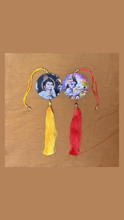 Double-sided picture of baby Krishna, for hanging up