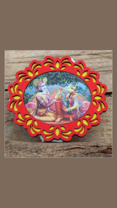 Wooden sticker: Krishna and Radha sitting