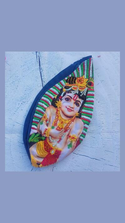 Japa bag: Krishna as a child, embroidered