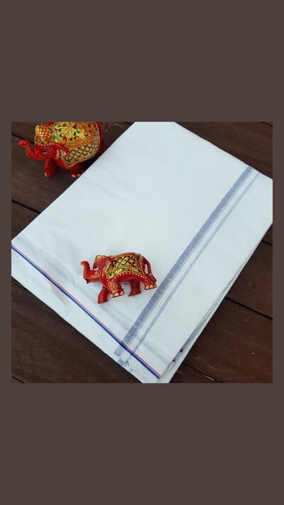 Two strips of dhoti, a border of thin solid strips
