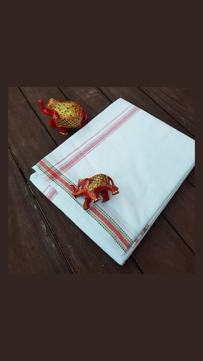 4 strips of dhoti, with a fine patterned border