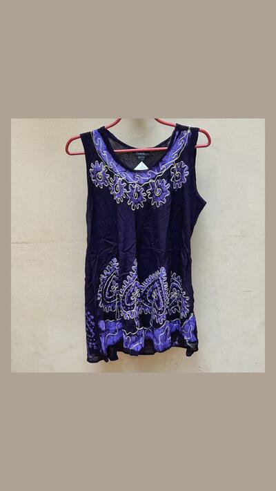 Purple embroidered batik top, one size fits all