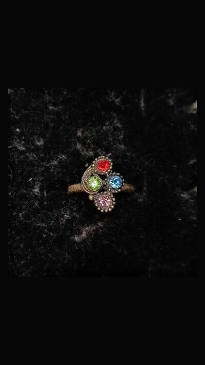 Oriental metal ring with coloured stones 14