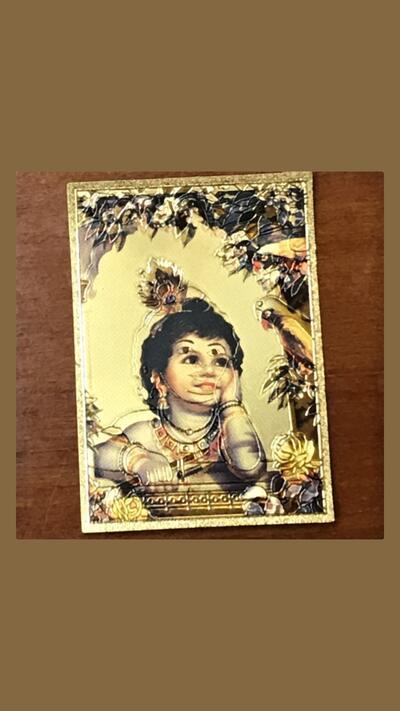 Gold Krishna window sticker, 9 x 6.5 cm
