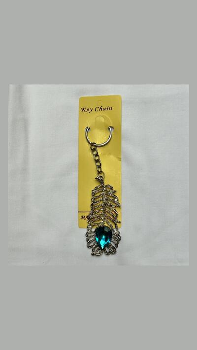 Peacock Feather Keyring with a Turquoise Eye