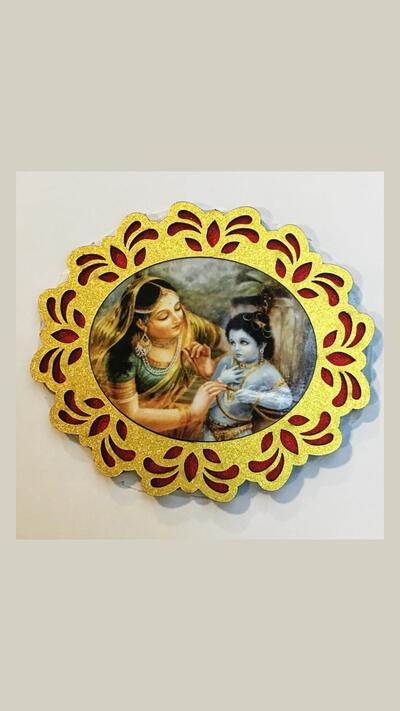 Wooden sticker of Yasoda with Damodara
